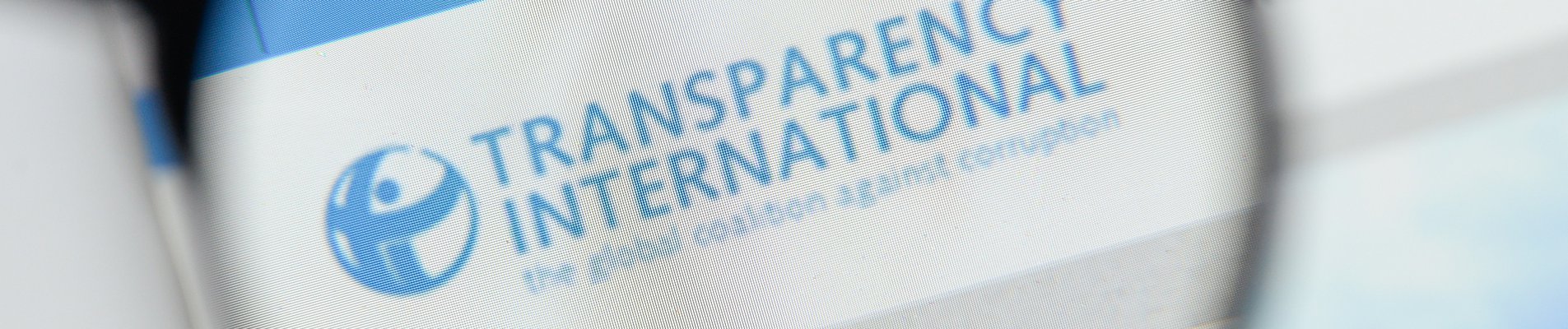 Transparency International website homepage. Transparency International logo visible.