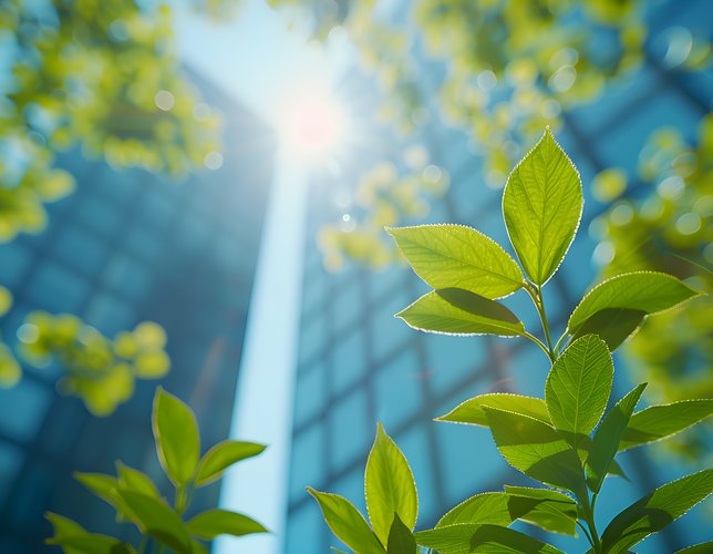 зелнина на фона на стъклени бизнес сгради